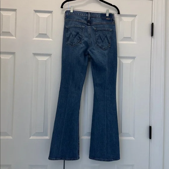 MOTHER SUPERIOR Weekender in It’s a Small World Blue Flare Jeans Sz. 27 LIKE NEW - Picture 3 of 10